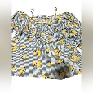love J Blue and Yellow Striped Lemon Off-Shoulder Top